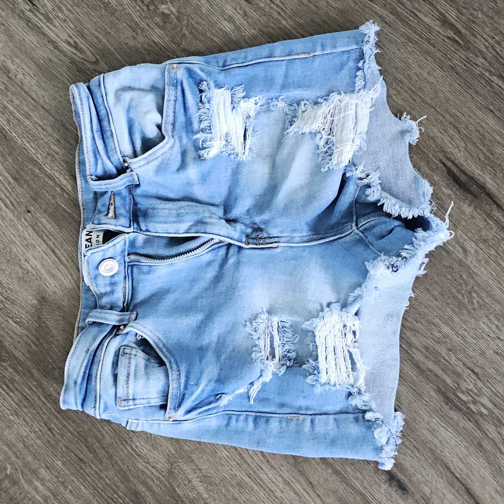 Distressed Light Blue Denim Shorts